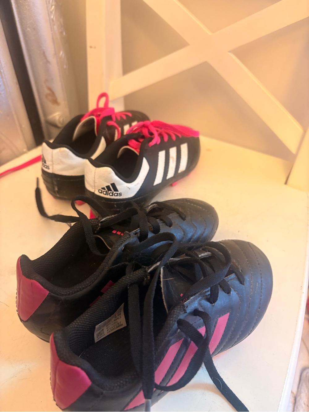 adidas Kids Black and Pink Soccer Sneakers
